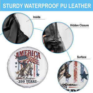 250 Years Since 1776 Cowboy on Horseback Spare Tire Cover Vintage Patriotic Western Style American Flag Semiquincentennial
