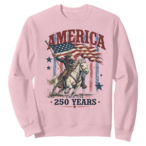250 Years Since 1776 Cowboy on Horseback Sweatshirt Vintage Patriotic Western Style American Flag Semiquincentennial