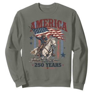 250 Years Since 1776 Cowboy on Horseback Sweatshirt Vintage Patriotic Western Style American Flag Semiquincentennial