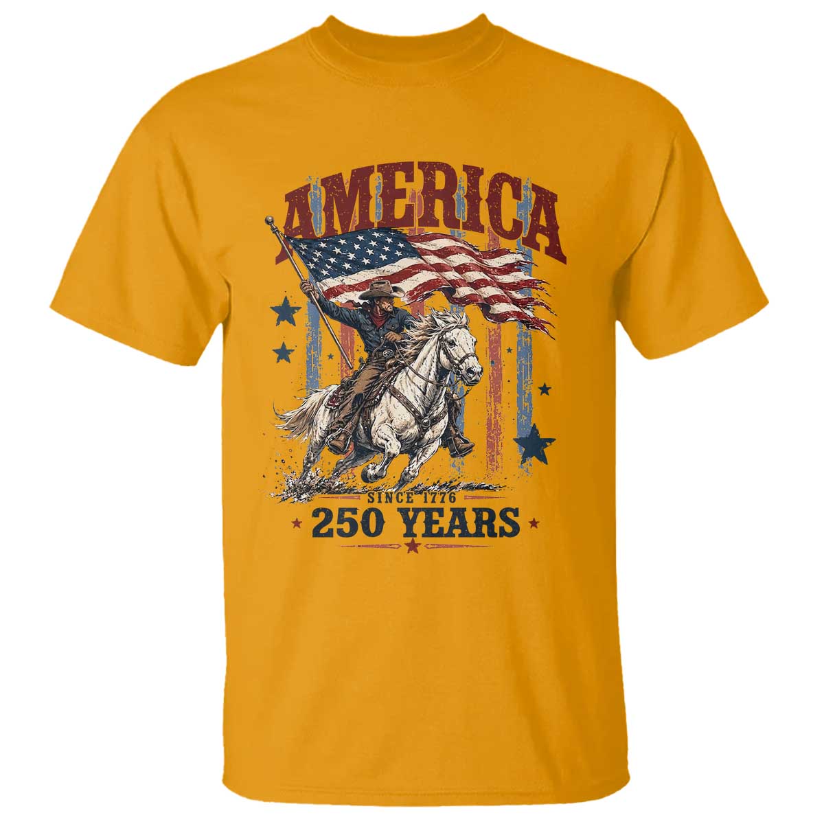 250 Years Since 1776 Cowboy on Horseback T Shirt Vintage Patriotic Western Style American Flag Semiquincentennial