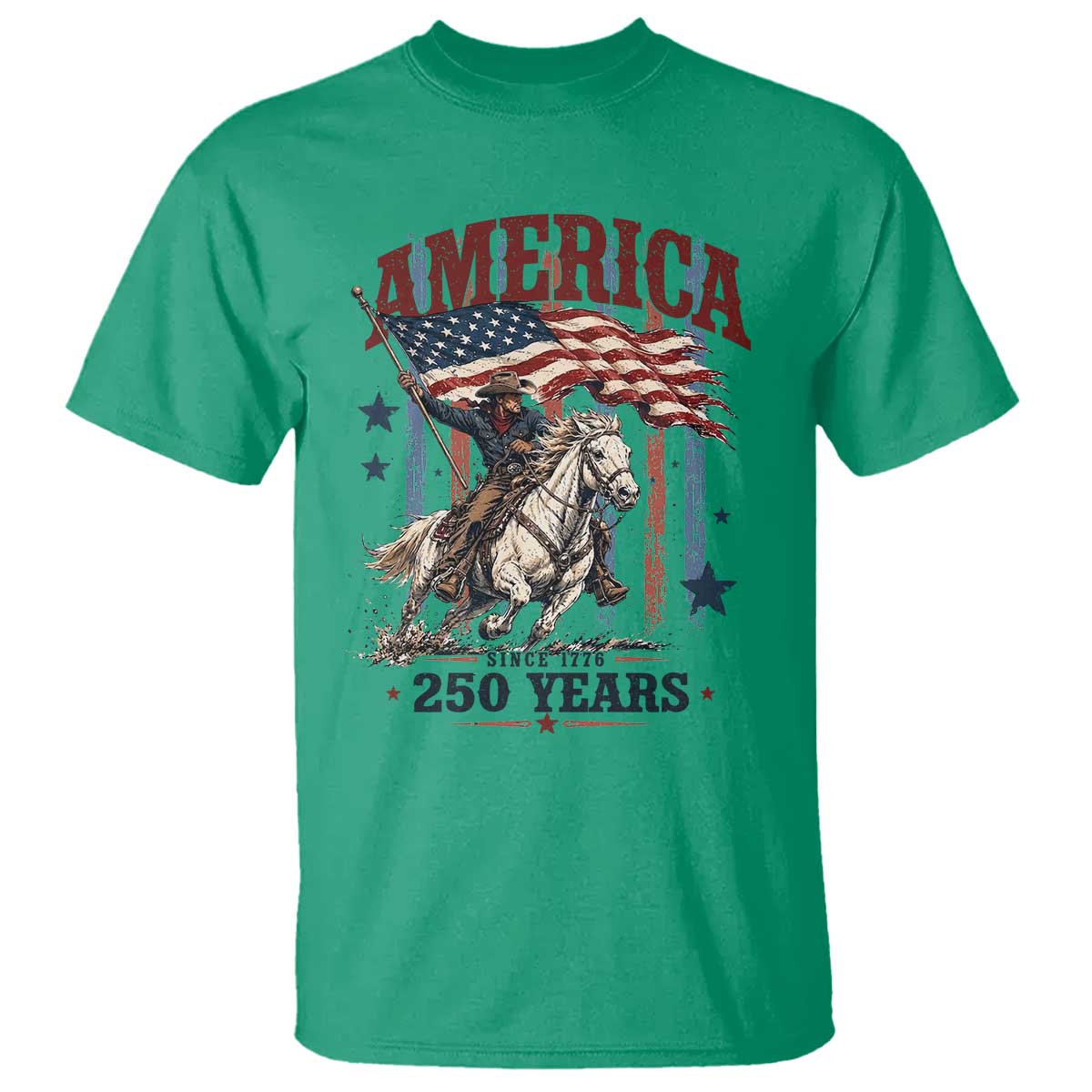 250 Years Since 1776 Cowboy on Horseback T Shirt Vintage Patriotic Western Style American Flag Semiquincentennial
