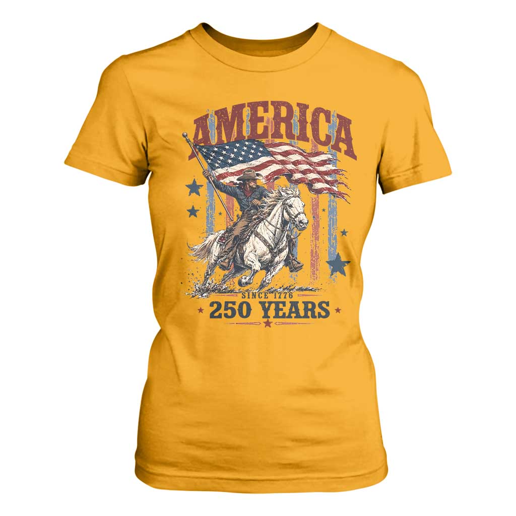 250 Years Since 1776 Cowboy on Horseback T Shirt For Women Vintage Patriotic Western Style American Flag Semiquincentennial