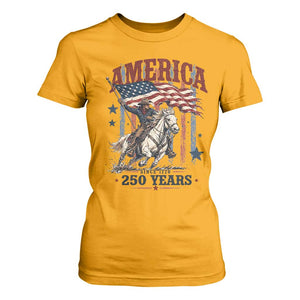 250 Years Since 1776 Cowboy on Horseback T Shirt For Women Vintage Patriotic Western Style American Flag Semiquincentennial
