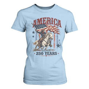 250 Years Since 1776 Cowboy on Horseback T Shirt For Women Vintage Patriotic Western Style American Flag Semiquincentennial