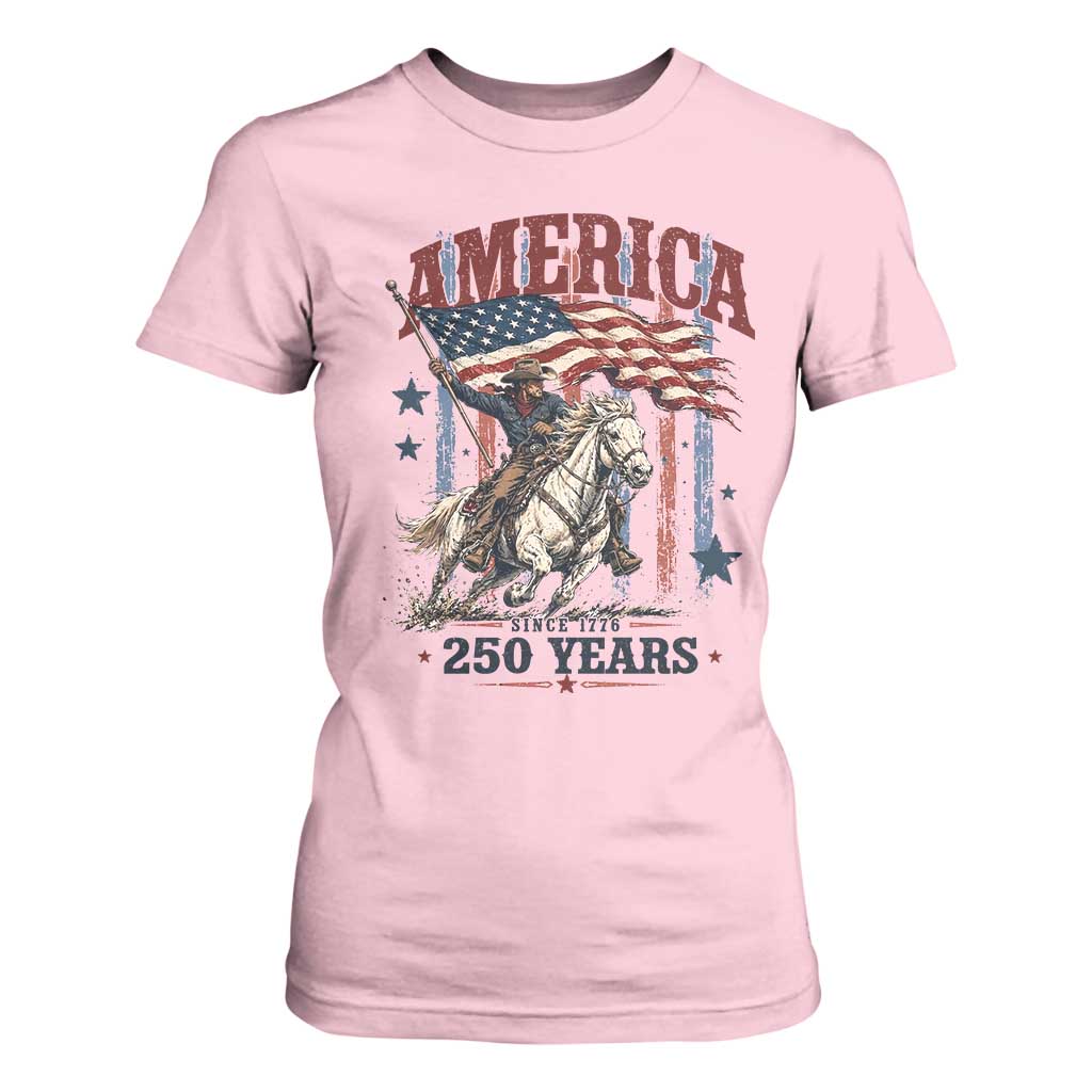 250 Years Since 1776 Cowboy on Horseback T Shirt For Women Vintage Patriotic Western Style American Flag Semiquincentennial