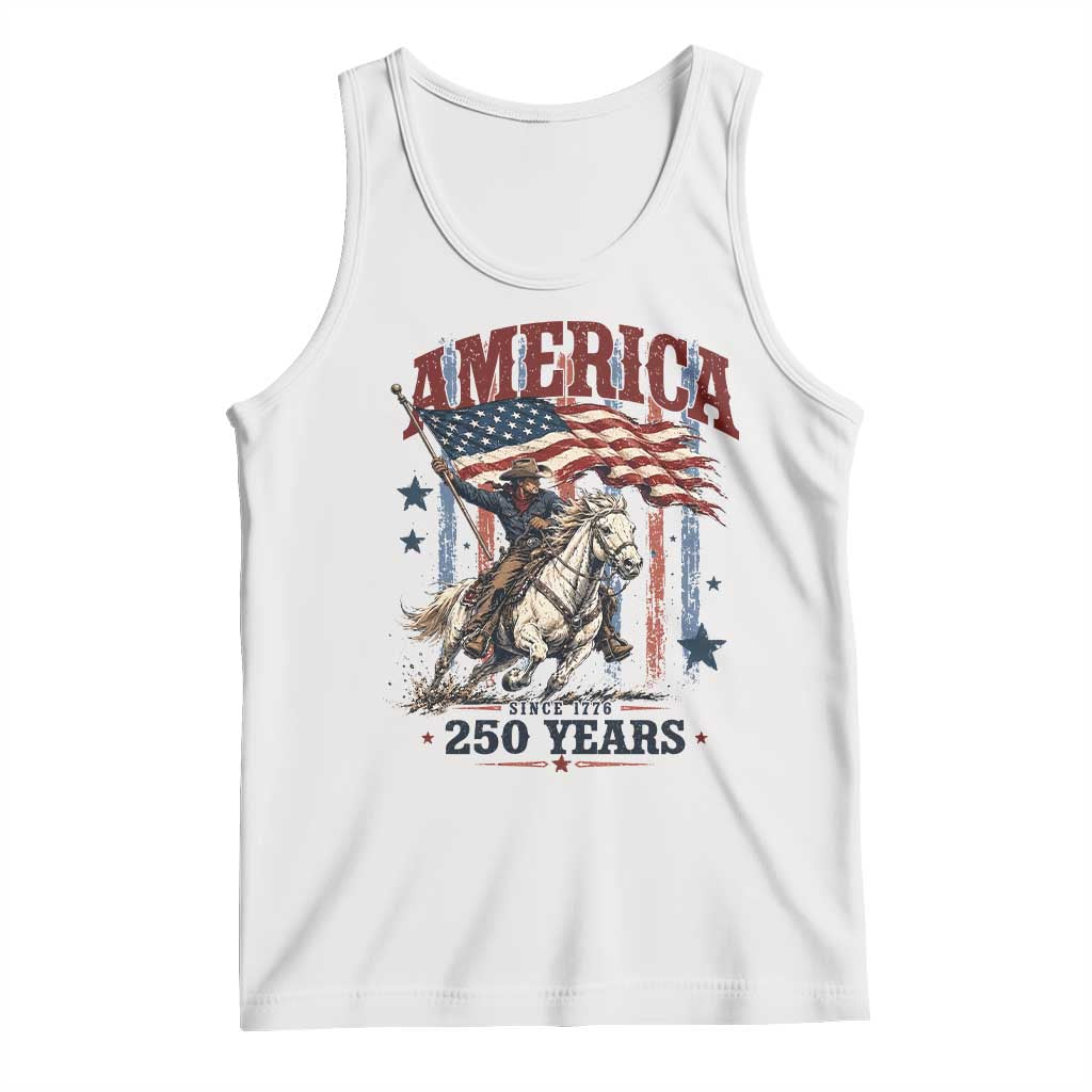 250 Years Since 1776 Cowboy on Horseback Tank Top Vintage Patriotic Western Style American Flag Semiquincentennial
