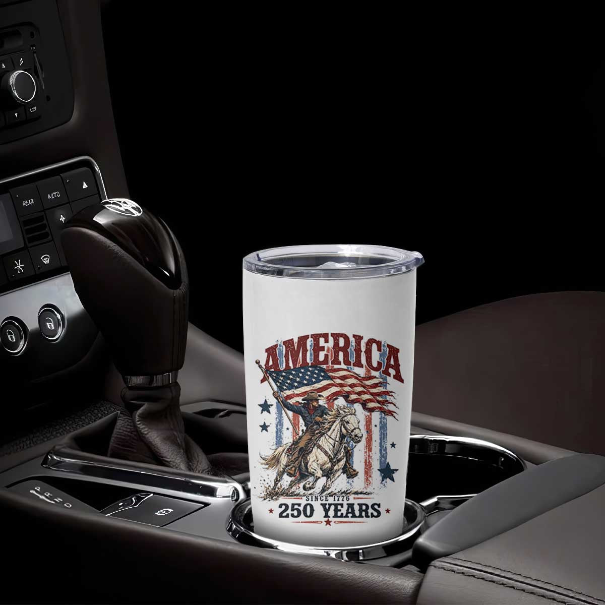 250 Years Since 1776 Cowboy on Horseback Tumbler Cup Vintage Patriotic Western Style American Flag Semiquincentennial