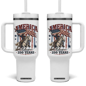 250 Years Since 1776 Cowboy on Horseback Tumbler With Handle Vintage Patriotic Western Style American Flag Semiquincentennial