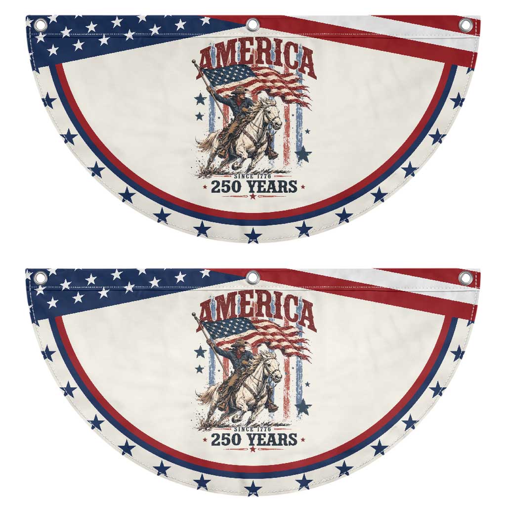 250 Years Since 1776 Cowboy on Horseback Patriotic Fan Flag Vintage Western Style American Flag Semiquincentennial