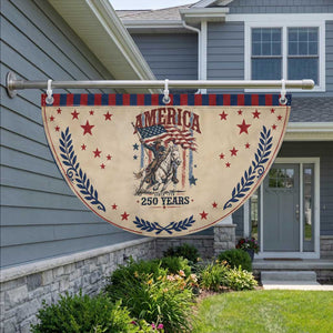 250 Years Since 1776 Cowboy on Horseback Patriotic Fan Flag Vintage Western Style American Flag Semiquincentennial