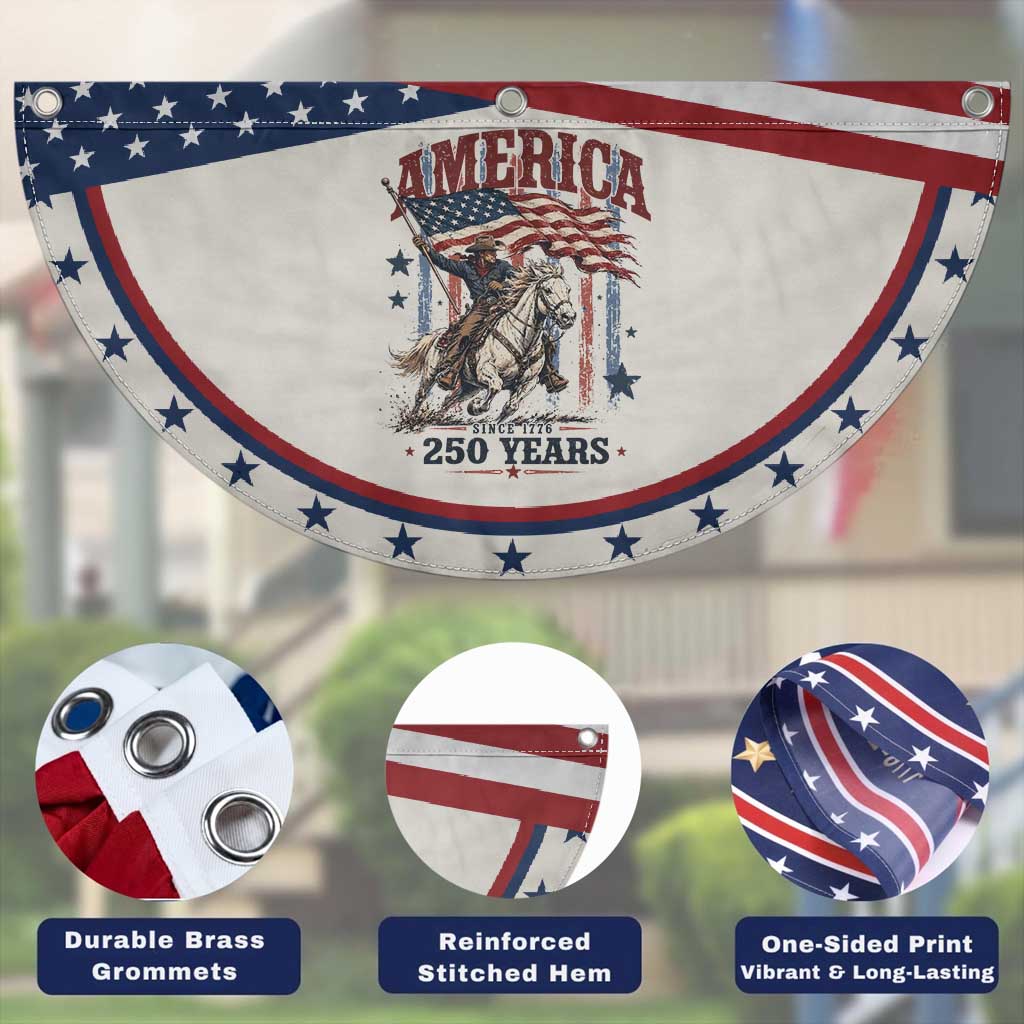250 Years Since 1776 Cowboy on Horseback Patriotic Fan Flag Vintage Western Style American Flag Semiquincentennial