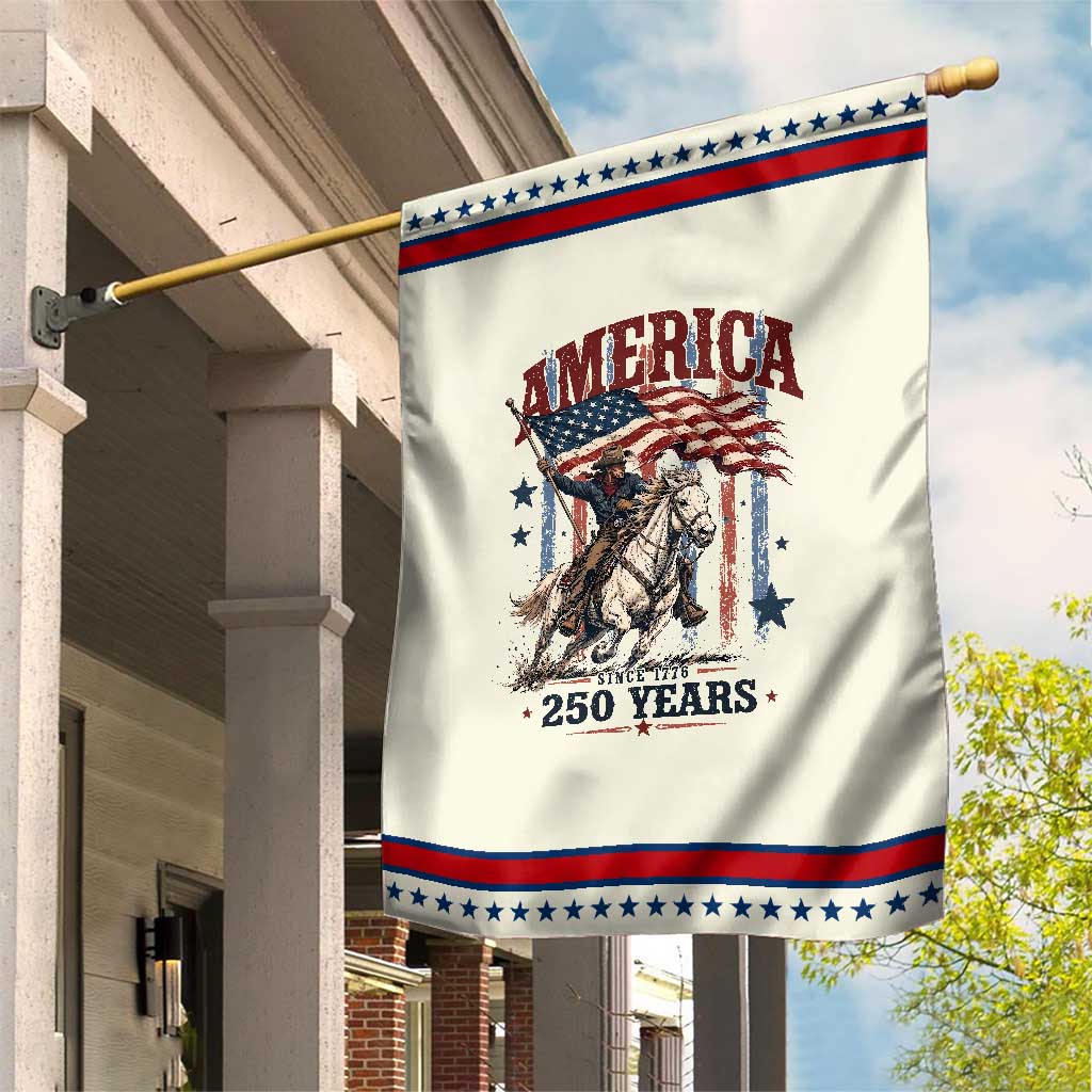 250 Years Since 1776 Cowboy on Horseback Patriotic Garden Flag Vintage Western Style American Flag Semiquincentennial