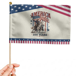 250 Years Since 1776 Cowboy on Horseback Patriotic Handheld Flag Vintage Western Style American Flag Semiquincentennial
