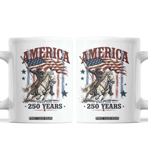 250 Years Since 1776 Cowboy on Horseback Coffee Mug Vintage Patriotic Western Style American Flag Semiquincentennial