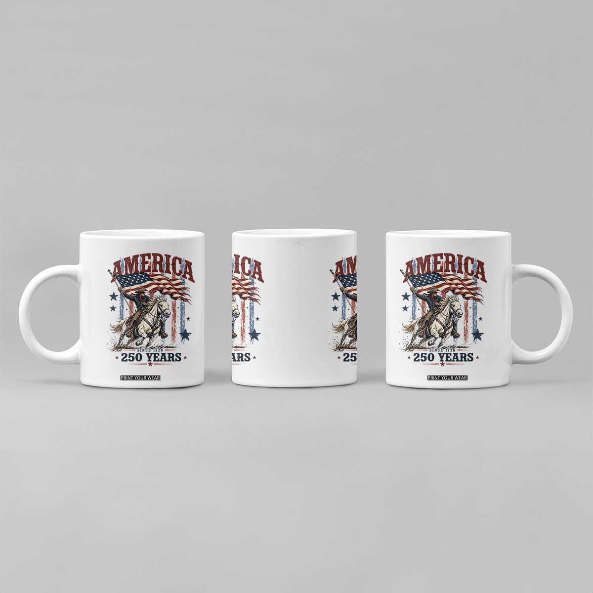 250 Years Since 1776 Cowboy on Horseback Coffee Mug Vintage Patriotic Western Style American Flag Semiquincentennial