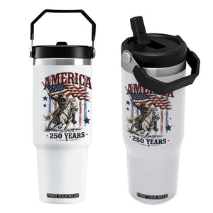 250 Years Since 1776 Cowboy on Horseback Flip Straw Tumbler Vintage Patriotic Western Style American Flag Semiquincentennial
