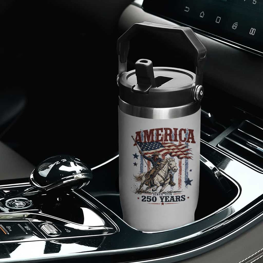 250 Years Since 1776 Cowboy on Horseback Flip Straw Tumbler Vintage Patriotic Western Style American Flag Semiquincentennial