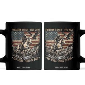 Vintage Cowboy and Soaring Eagle Freedom Ranch 1776 to 2026 Coffee Mug Proud to Ride American Flag 250th Anniversary