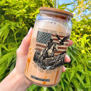 Vintage Cowboy and Soaring Eagle Freedom Ranch 1776 to 2026 Glass Can Proud to Ride American Flag 250th Anniversary