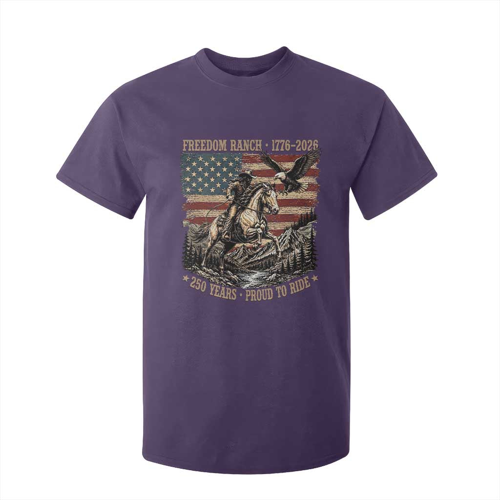 Vintage Cowboy and Soaring Eagle Freedom Ranch 1776 to 2026 T Shirt For Kid Proud to Ride American Flag 250th Anniversary