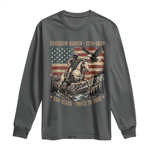 Vintage Cowboy and Soaring Eagle Freedom Ranch 1776 to 2026 Long Sleeve Shirt Proud to Ride American Flag 250th Anniversary