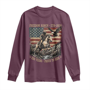 Vintage Cowboy and Soaring Eagle Freedom Ranch 1776 to 2026 Long Sleeve Shirt Proud to Ride American Flag 250th Anniversary