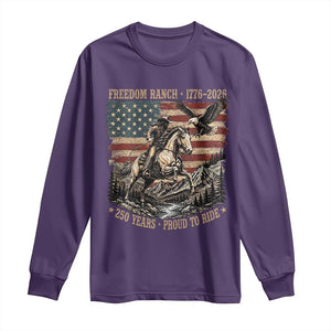 Vintage Cowboy and Soaring Eagle Freedom Ranch 1776 to 2026 Long Sleeve Shirt Proud to Ride American Flag 250th Anniversary