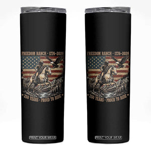 Vintage Cowboy and Soaring Eagle Freedom Ranch 1776 to 2026 Skinny Tumbler Proud to Ride American Flag 250th Anniversary