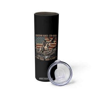 Vintage Cowboy and Soaring Eagle Freedom Ranch 1776 to 2026 Skinny Tumbler Proud to Ride American Flag 250th Anniversary