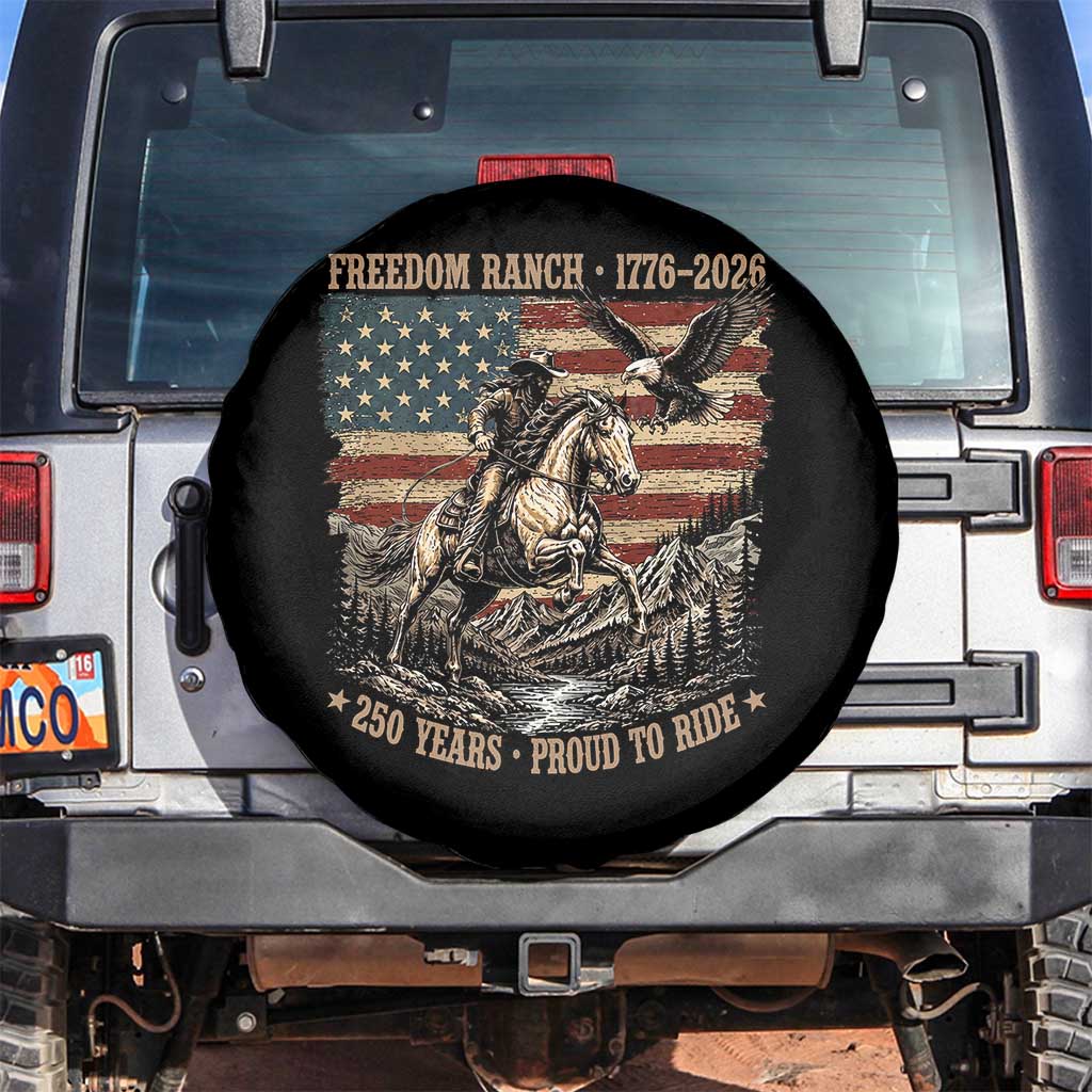 Vintage Cowboy and Soaring Eagle Freedom Ranch 1776 to 2026 Spare Tire Cover Proud to Ride American Flag 250th Anniversary