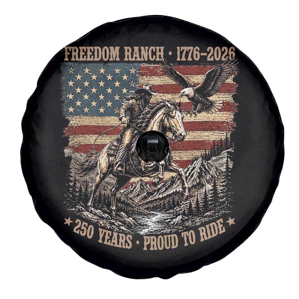 Vintage Cowboy and Soaring Eagle Freedom Ranch 1776 to 2026 Spare Tire Cover Proud to Ride American Flag 250th Anniversary