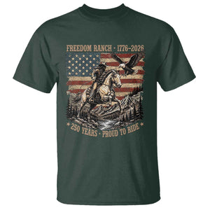 Vintage Cowboy and Soaring Eagle Freedom Ranch 1776 to 2026 T Shirt Proud to Ride American Flag 250th Anniversary