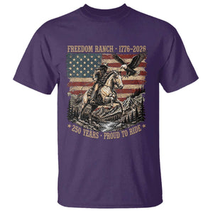 Vintage Cowboy and Soaring Eagle Freedom Ranch 1776 to 2026 T Shirt Proud to Ride American Flag 250th Anniversary