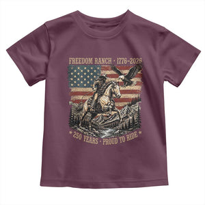 Vintage Cowboy and Soaring Eagle Freedom Ranch 1776 to 2026 Toddler T Shirt Proud to Ride American Flag 250th Anniversary