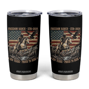 Vintage Cowboy and Soaring Eagle Freedom Ranch 1776 to 2026 Tumbler Cup Proud to Ride American Flag 250th Anniversary