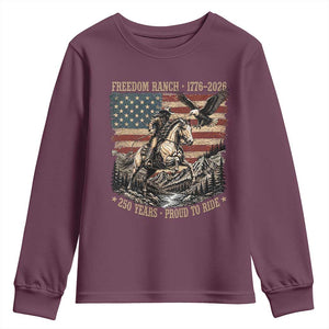 Vintage Cowboy and Soaring Eagle Freedom Ranch 1776 to 2026 Youth Sweatshirt Proud to Ride American Flag 250th Anniversary