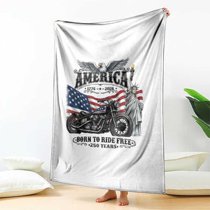 America Born to Ride Free 250 Years Biker Throw Blanket American Flag Chopper Motorcycle Statue of Liberty 1776 to 2026 Semiquincentennial
