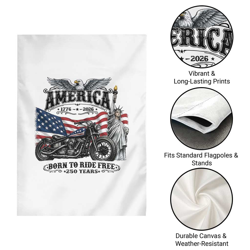 America Born to Ride Free 250 Years Biker Garden Flag American Flag Chopper Motorcycle Statue of Liberty 1776 to 2026 Semiquincentennial