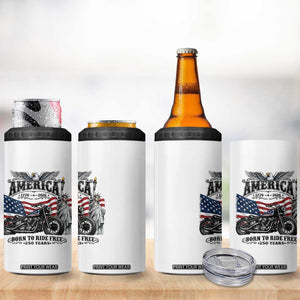 America Born to Ride Free 250 Years Biker 4 in 1 Can Cooler Tumbler American Flag Chopper Motorcycle Statue of Liberty 1776 to 2026 Semiquincentennial