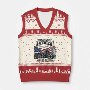 America Born to Ride Free 250 Years Biker V-Neck Knit Sweater Vest American Flag Chopper Motorcycle Statue of Liberty 1776 to 2026 Semiquincentennial