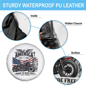 America Born to Ride Free 250 Years Biker Spare Tire Cover American Flag Chopper Motorcycle Statue of Liberty 1776 to 2026 Semiquincentennial