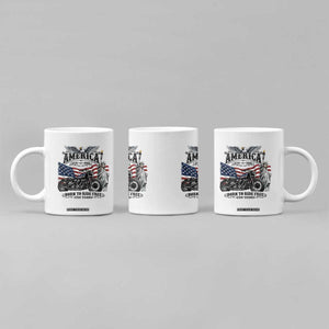 America Born to Ride Free 250 Years Biker Coffee Mug American Flag Chopper Motorcycle Statue of Liberty 1776 to 2026 Semiquincentennial