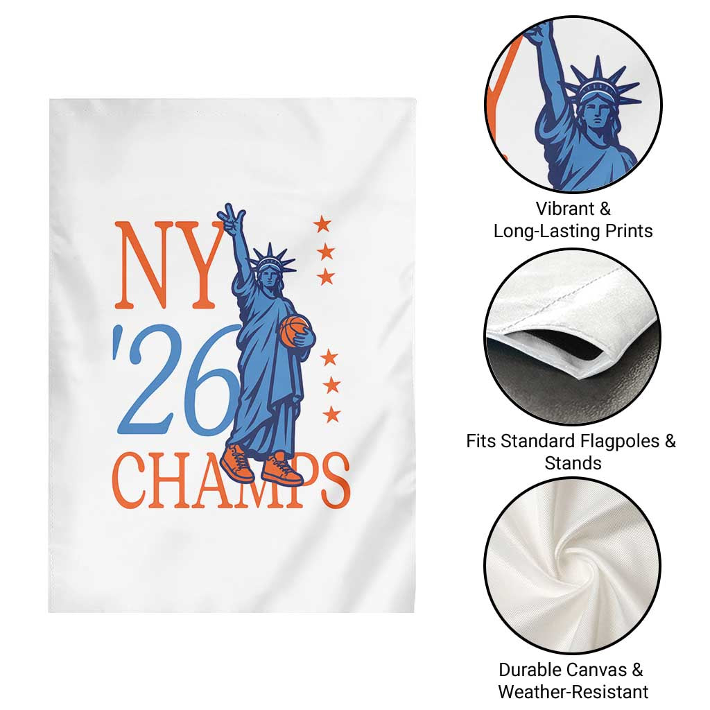 New York 2026 Pride Statue of Liberty Holding Basketball Graphic Garden Flag Retro NY 26 Champs Sports Fans