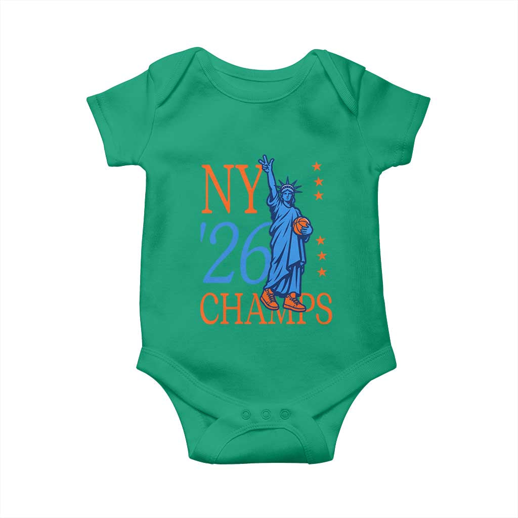 New York 2026 Pride Statue of Liberty Holding Basketball Graphic Baby Onesie Retro NY 26 Champs Sports Fans