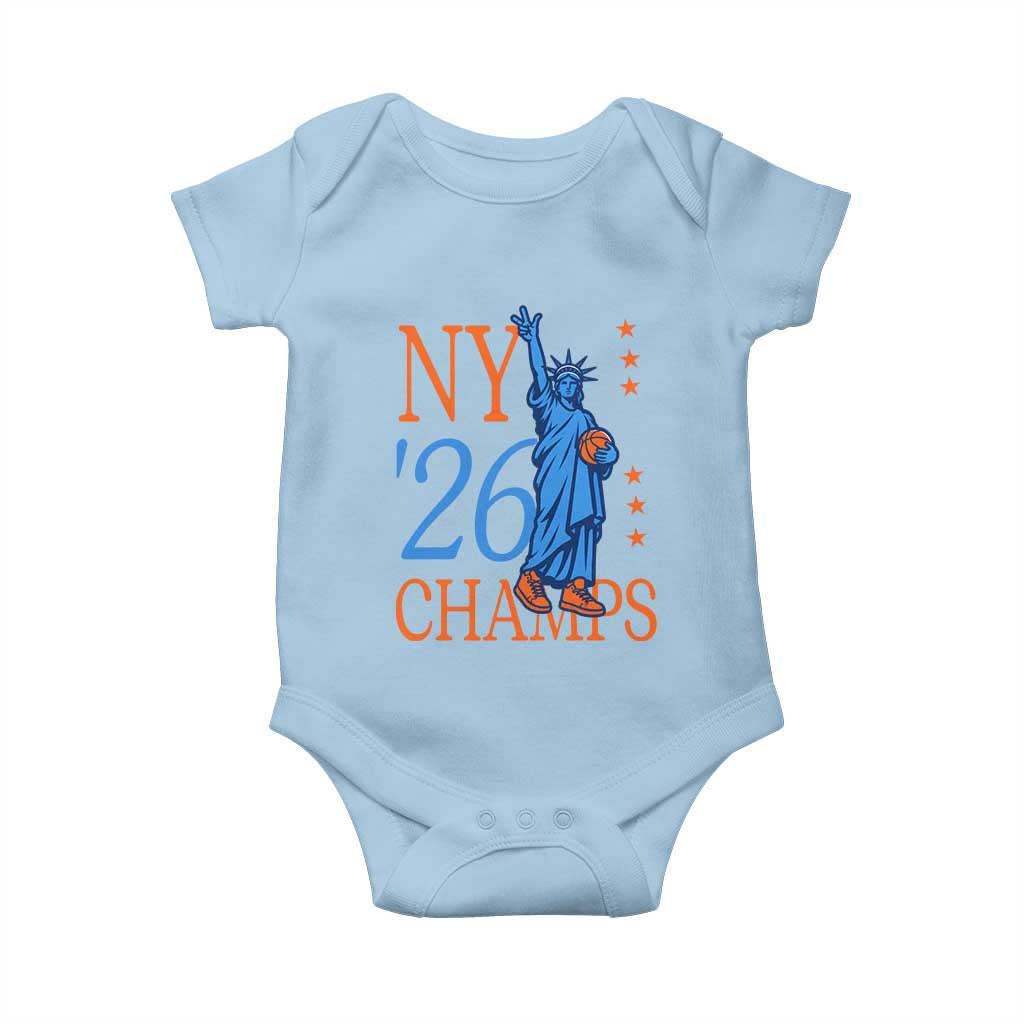 New York 2026 Pride Statue of Liberty Holding Basketball Graphic Baby Onesie Retro NY 26 Champs Sports Fans
