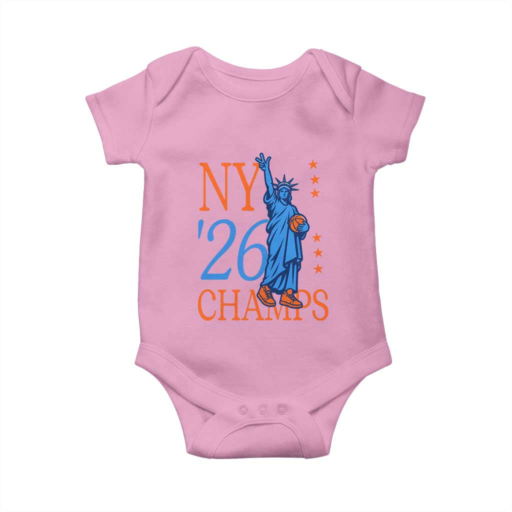 New York 2026 Pride Statue of Liberty Holding Basketball Graphic Baby Onesie Retro NY 26 Champs Sports Fans