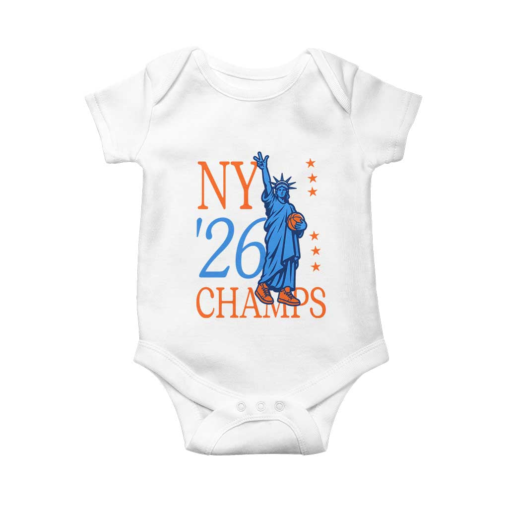 New York 2026 Pride Statue of Liberty Holding Basketball Graphic Baby Onesie Retro NY 26 Champs Sports Fans