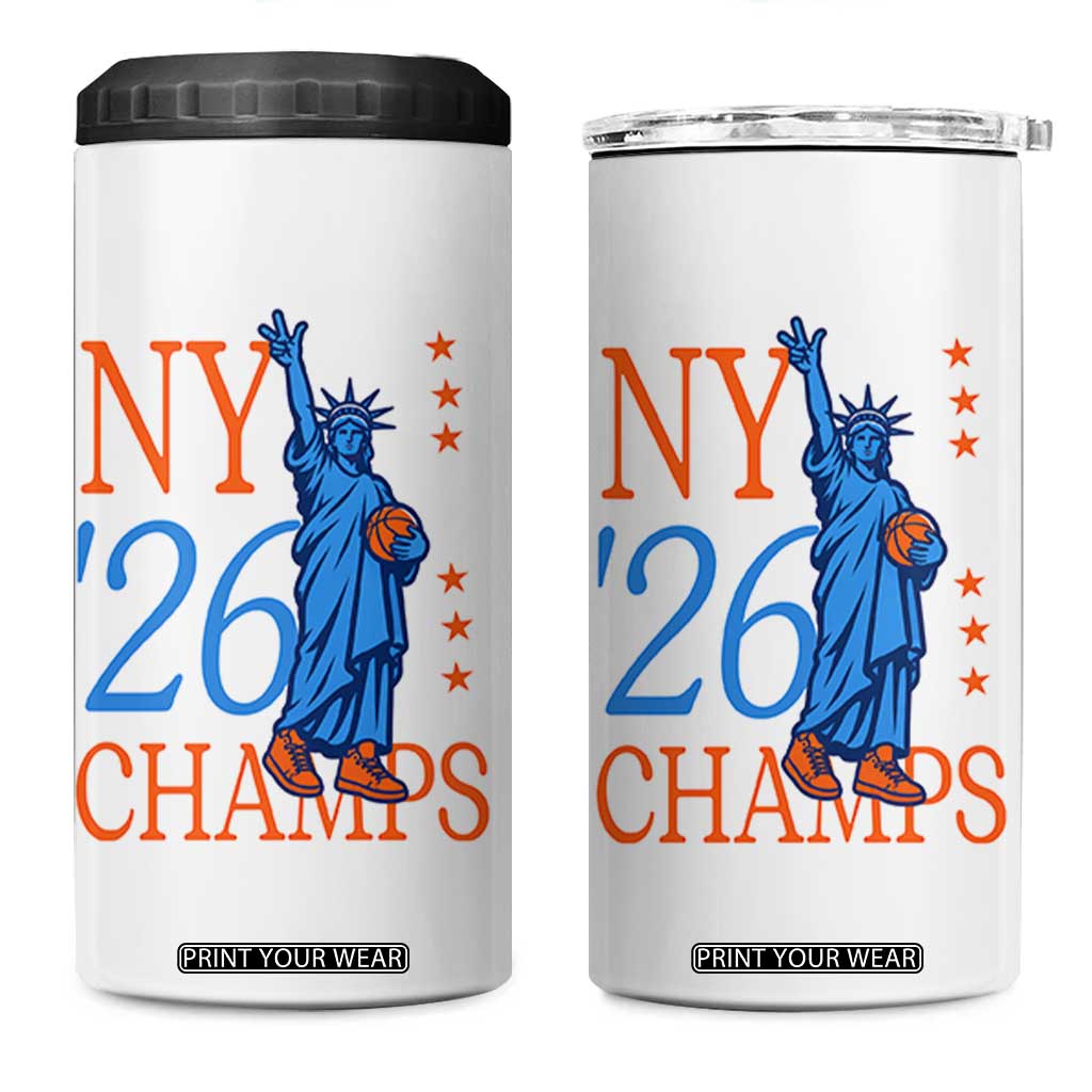 New York 2026 Pride Statue of Liberty Holding Basketball Graphic 4 in 1 Can Cooler Tumbler Retro NY 26 Champs Sports Fans