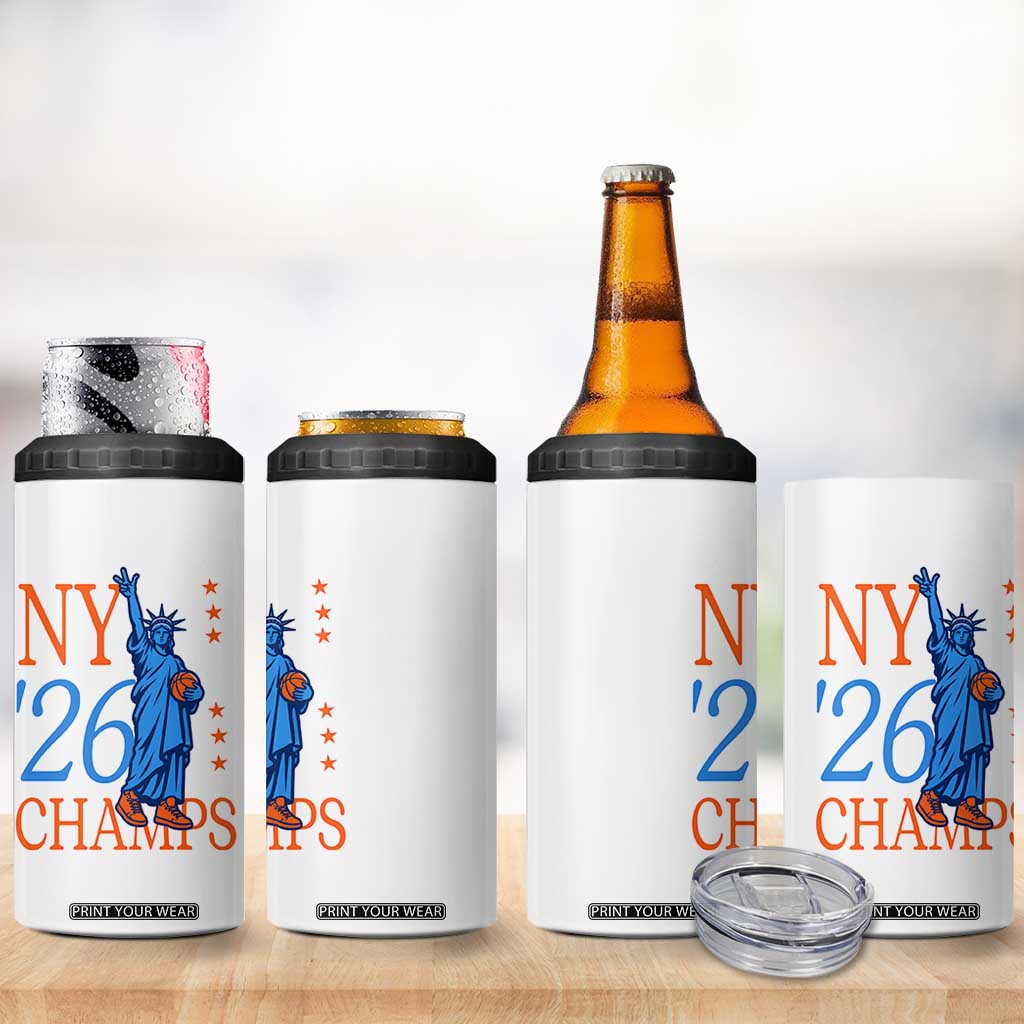 New York 2026 Pride Statue of Liberty Holding Basketball Graphic 4 in 1 Can Cooler Tumbler Retro NY 26 Champs Sports Fans