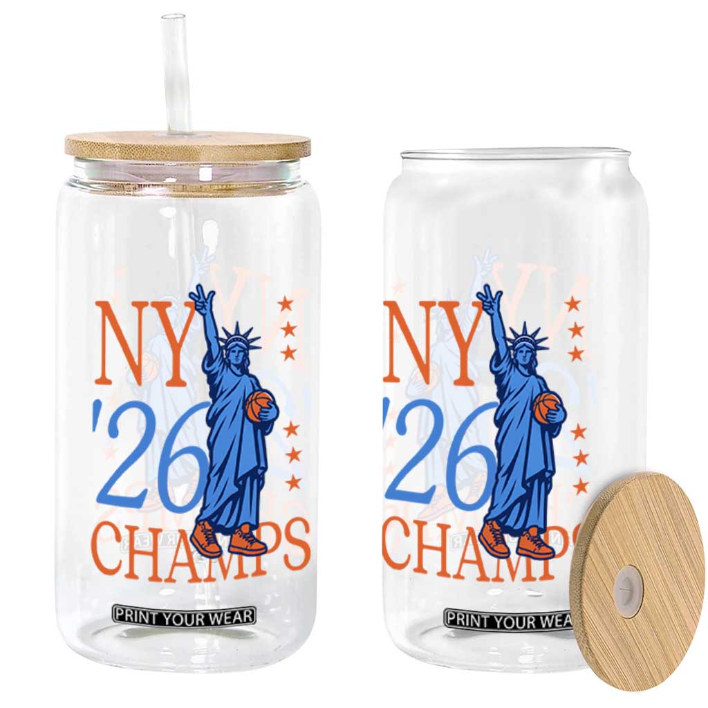 New York 2026 Pride Statue of Liberty Holding Basketball Graphic Glass Can Retro NY 26 Champs Sports Fans